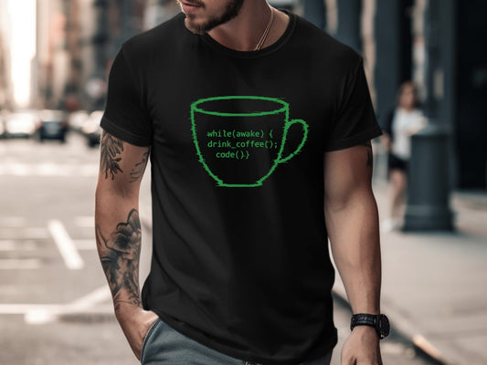 While Awake Drink Coffee T-Shirt - Programmer Loop  Tee