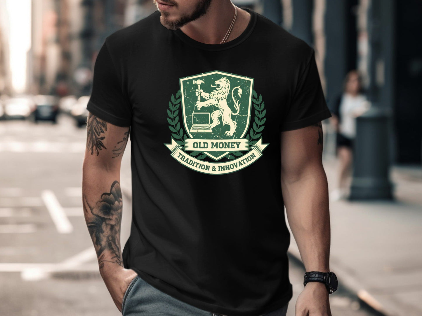 Old Money Tradition & Innovation Crest T-Shirt - Forest Green Graphic Tee