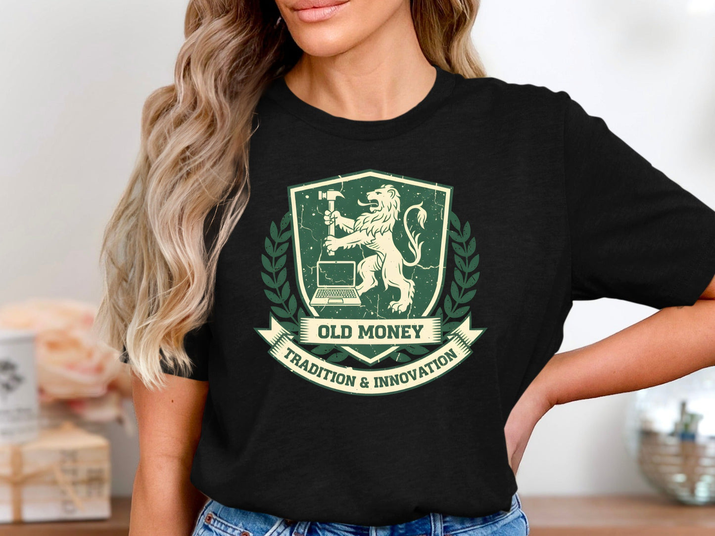 Old Money Tradition & Innovation Crest T-Shirt - Forest Green Graphic Tee