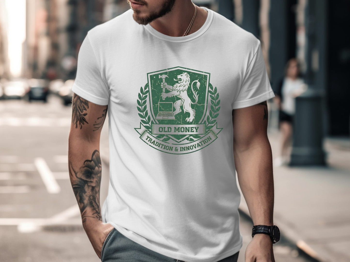 Old Money Tradition & Innovation Crest T-Shirt - Forest Green Graphic Tee
