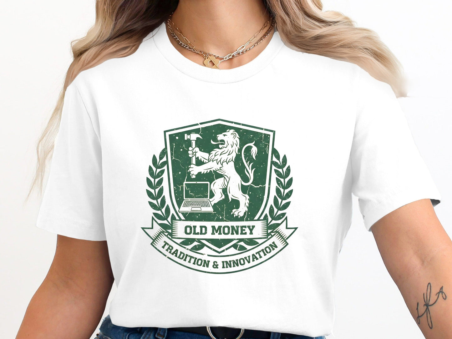 Old Money Tradition & Innovation Crest T-Shirt - Forest Green Graphic Tee