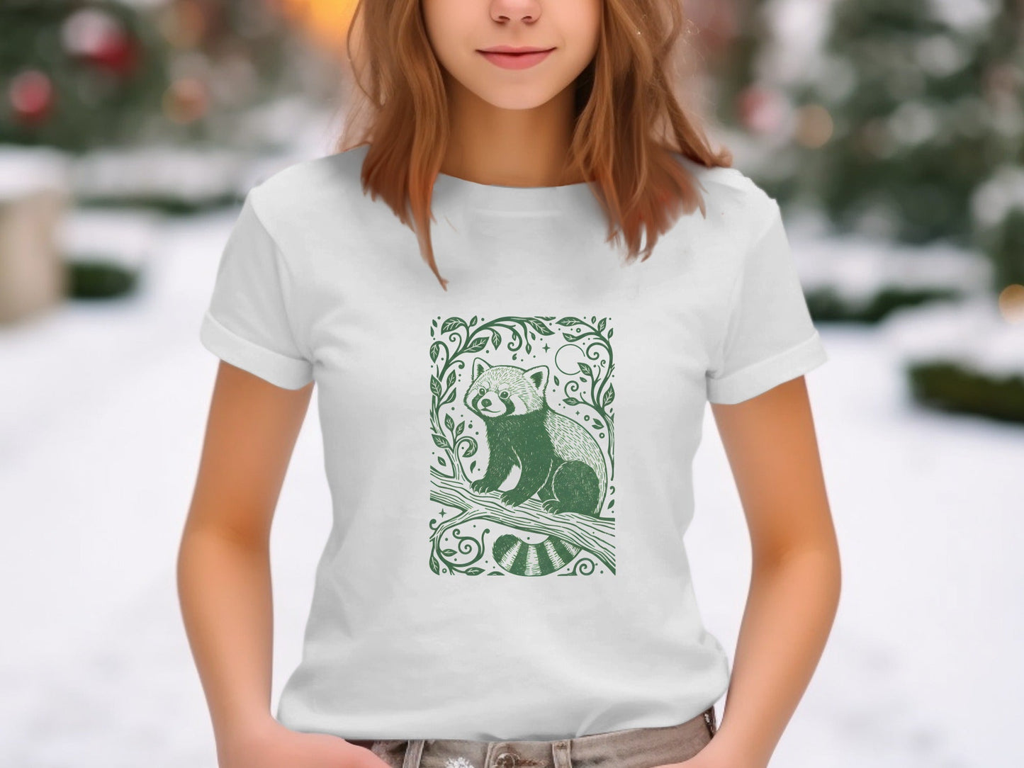 Vintage Style Red Panda Forest Illustration T-Shirt