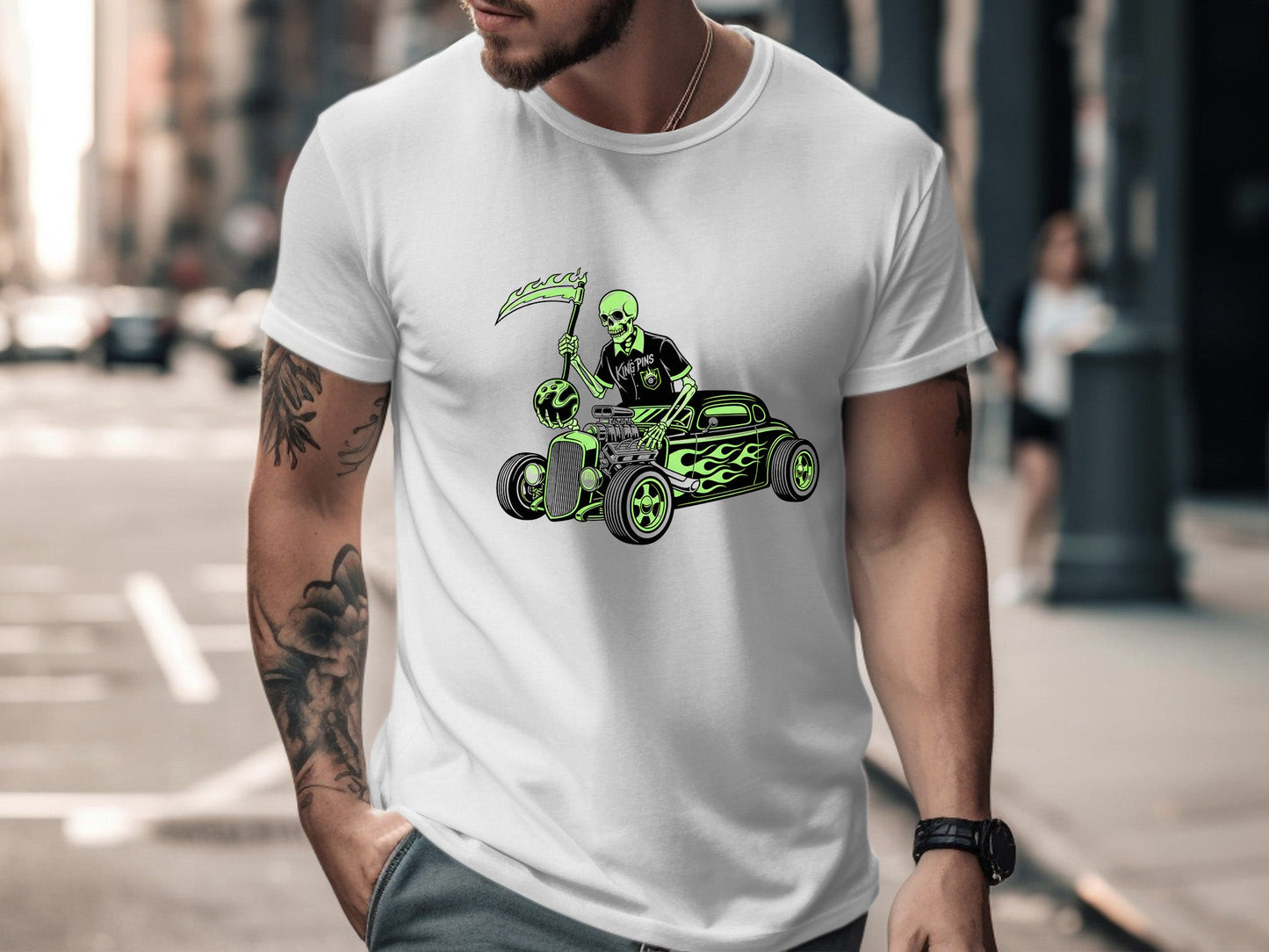 Bowling Reaper Hot Rod Skeleton T-Shirt