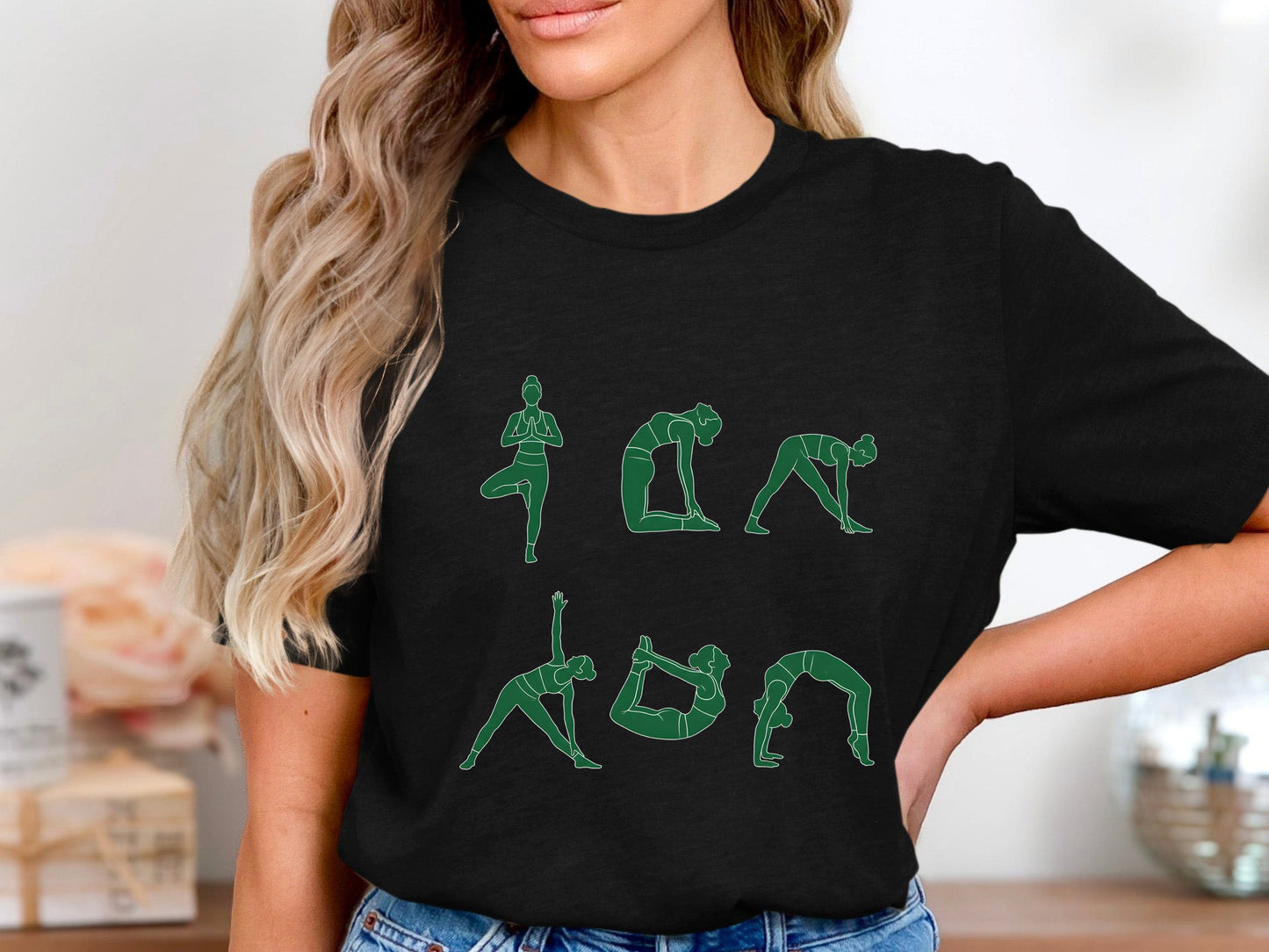 Yoga Poses Green Silhouette Sequence T-Shirt