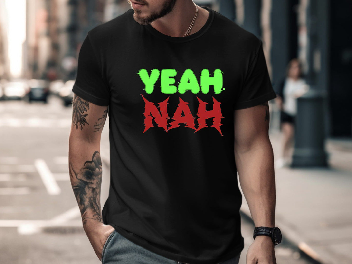 Yeah Nah Glitched Text Australian Slang Tee