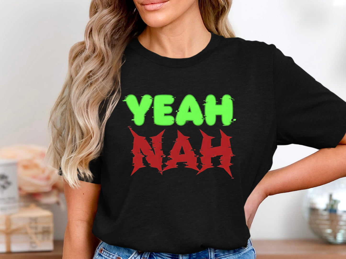 Yeah Nah Glitched Text Australian Slang Tee