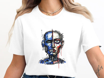 Cyborg Split Face Cyberpunk T-Shirt