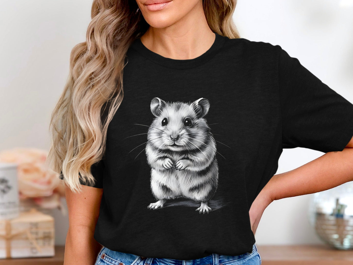 Adorble Hamster Pencil Sketch Artistic T-Shirt