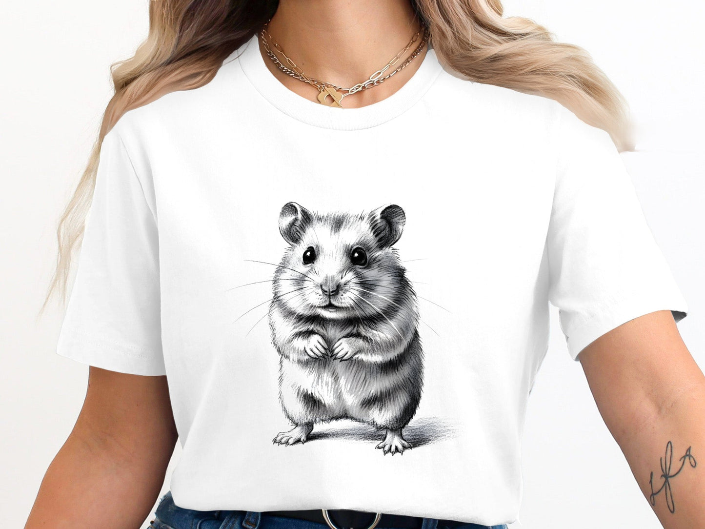 Adorble Hamster Pencil Sketch Artistic T-Shirt