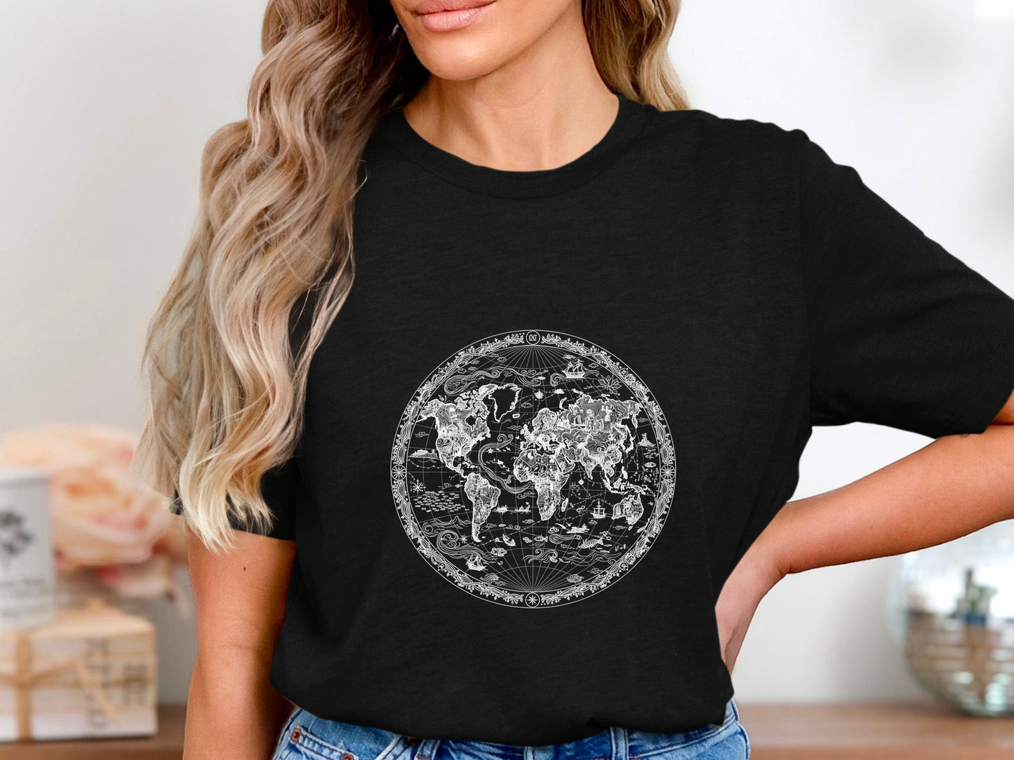 Vintage Circular World Map Graphic T-Shirt