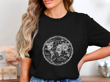 Vintage Circular World Map Graphic T-Shirt