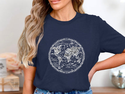 Vintage Circular World Map Graphic T-Shirt
