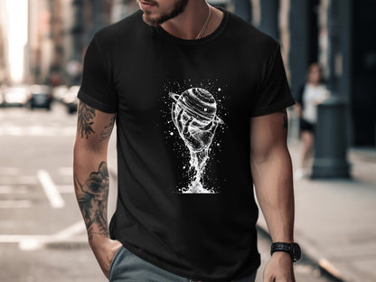 Holding Saturn Cosmic Melting Ink Graphic Tee
