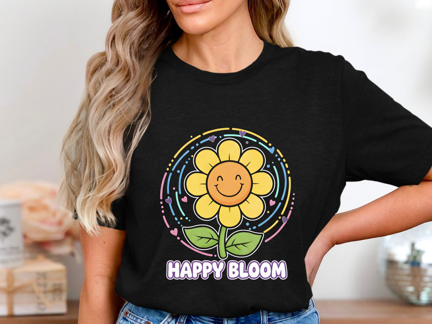 Happy Bloom Smiley Sunflower Retro T-Shirt