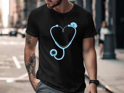 Heart Stethoscope Graphic T-Shirt - Minimalist Nursing Style