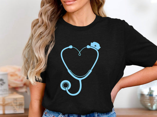 Heart Stethoscope Graphic T-Shirt - Minimalist Nursing Style