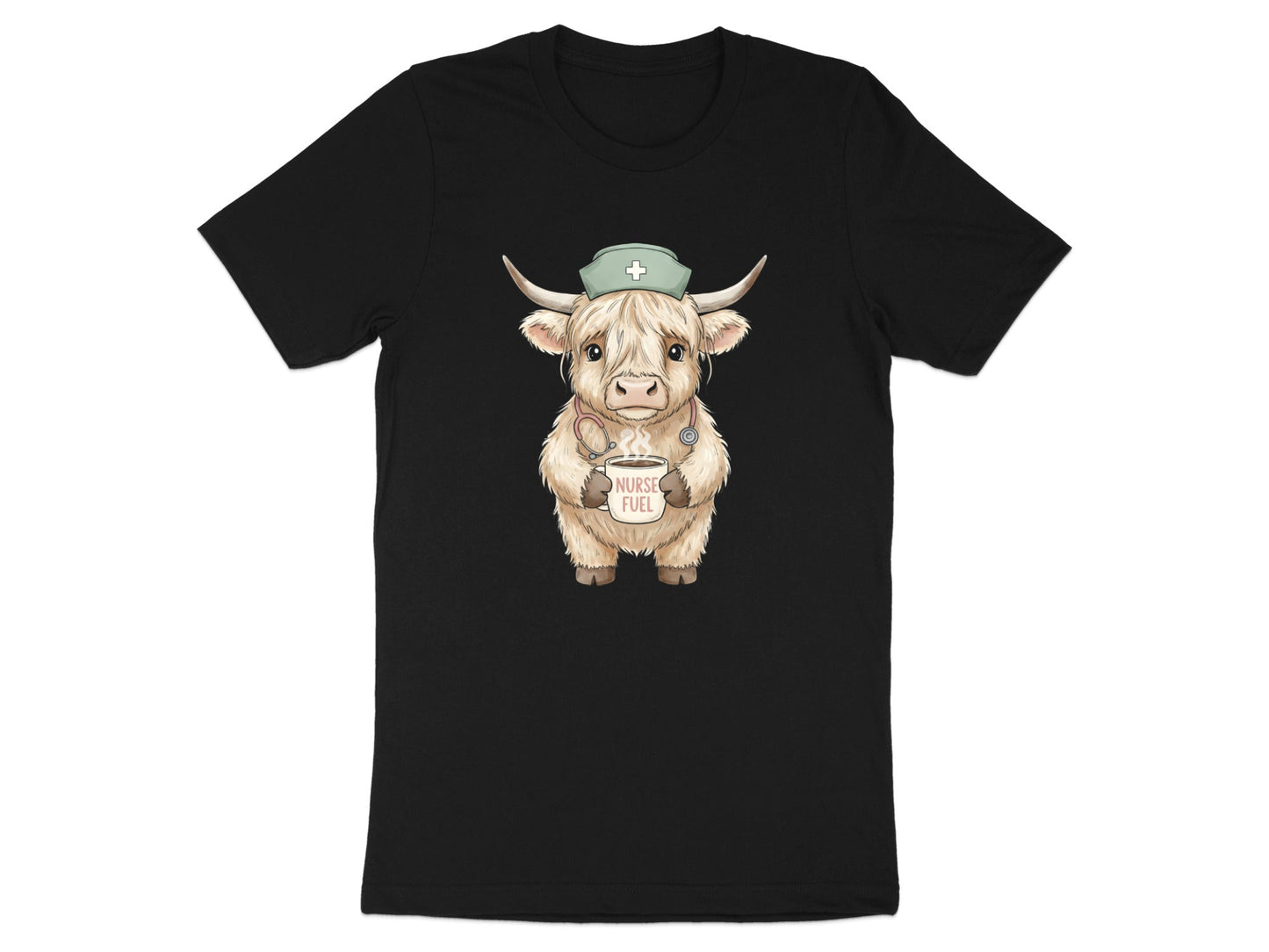 Highland Cow Nurse Fuel T-Shirt - Cute Animal Medical Tee