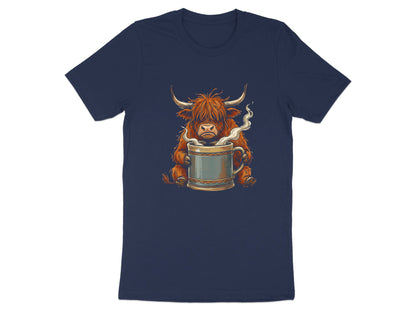 Grumpy Highland Cow & Coffee Mug T-Shirt - Morning Mood