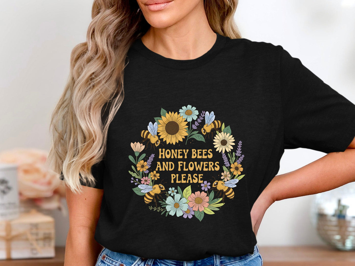 Honey Bees and Flowers Please Retro Graphic T-Shirt