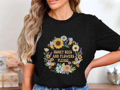 Honey Bees and Flowers Please Retro Graphic T-Shirt