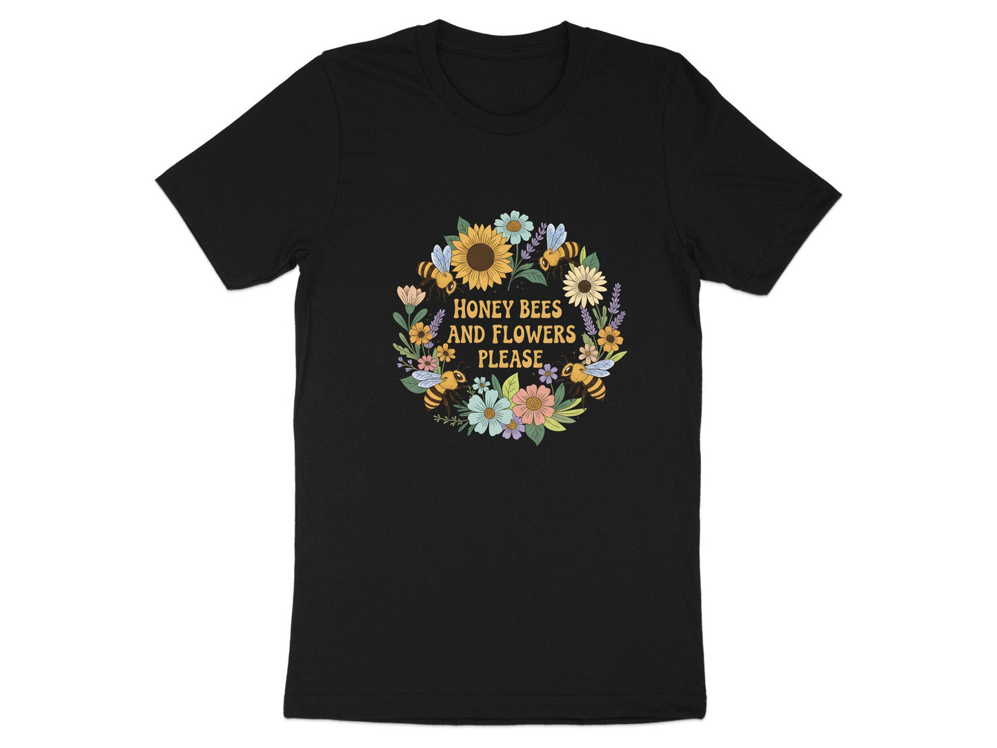 Honey Bees and Flowers Please Retro Graphic T-Shirt