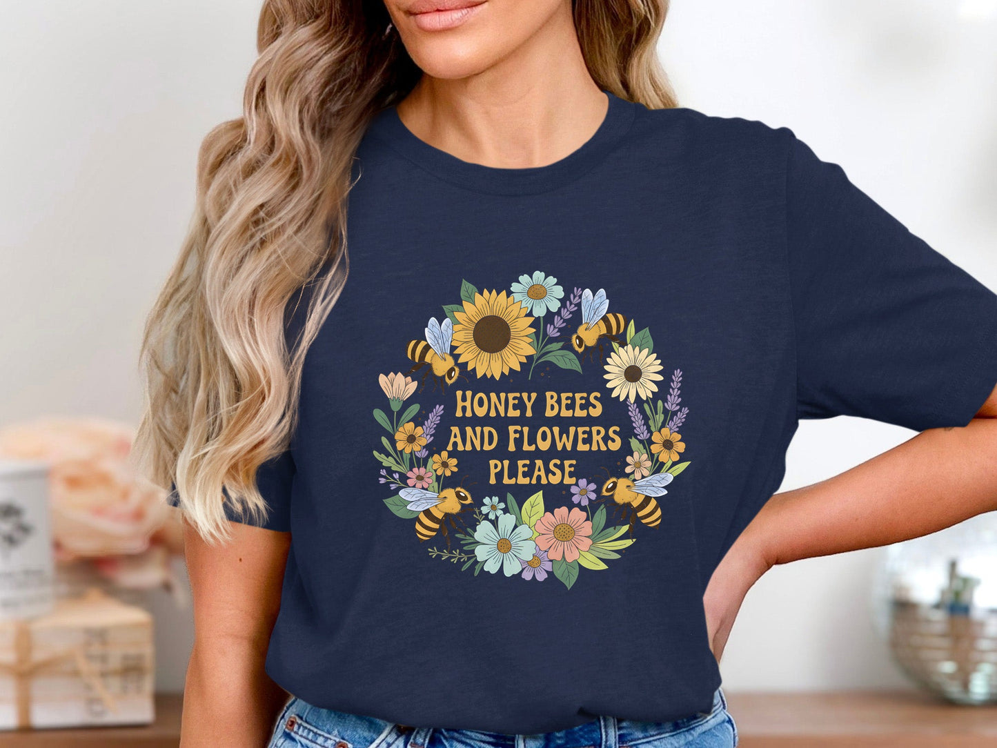 Honey Bees and Flowers Please Retro Graphic T-Shirt