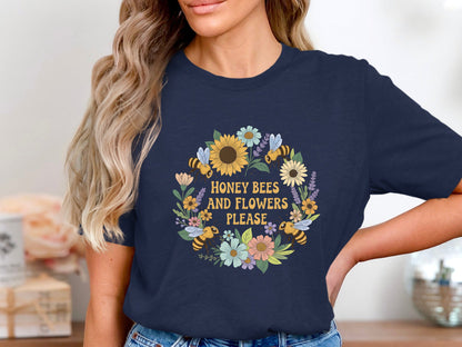 Honey Bees and Flowers Please Retro Graphic T-Shirt