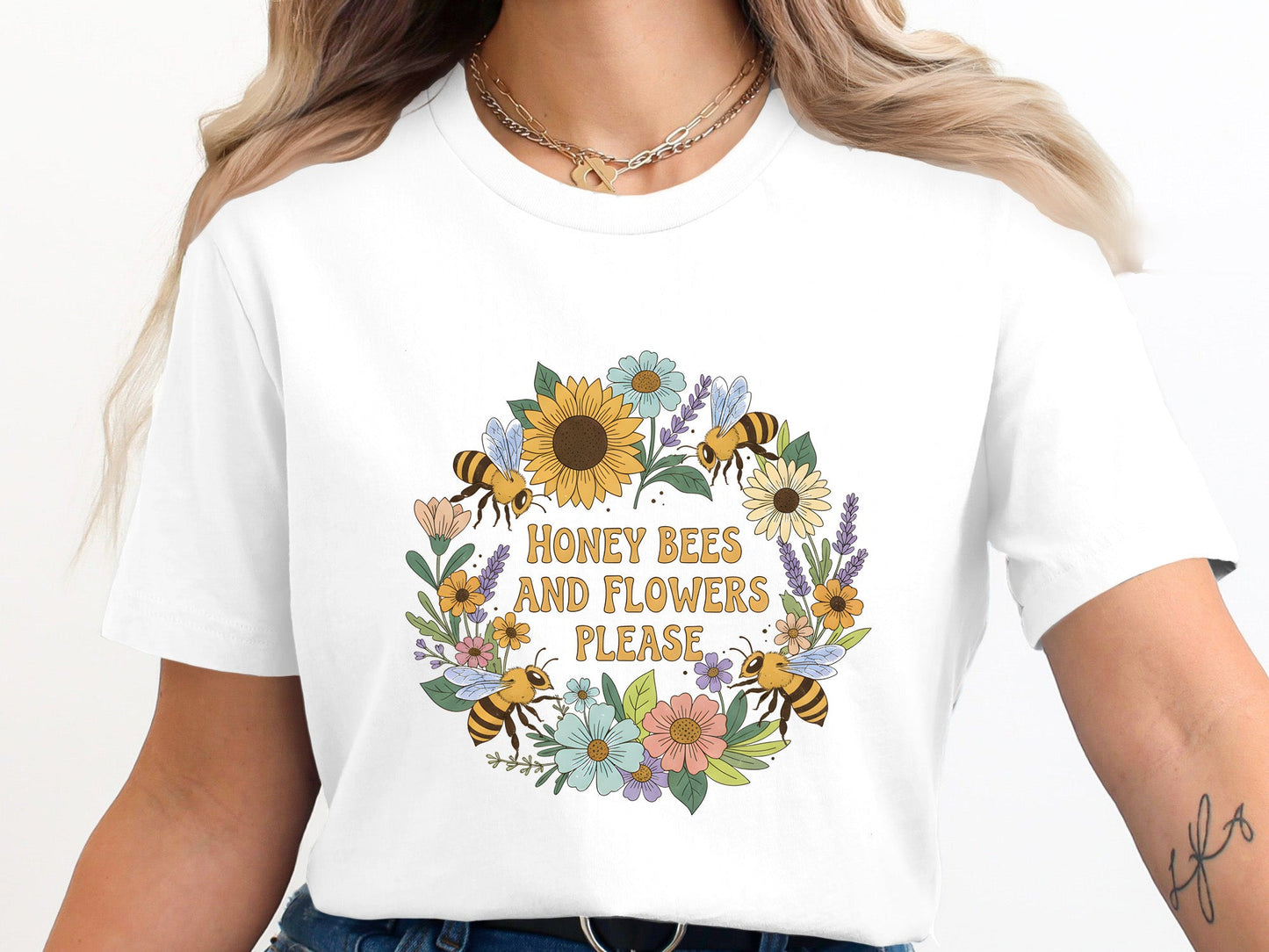 Honey Bees and Flowers Please Retro Graphic T-Shirt