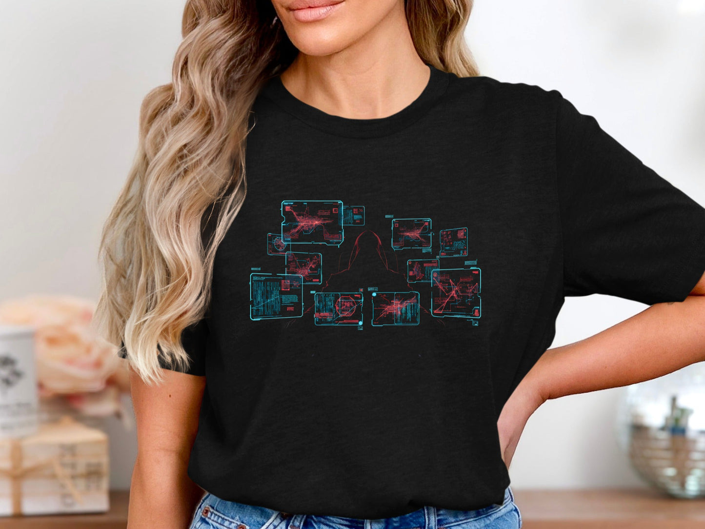 Cyber Security Hacker Silhouette T-Shirt - Matrix Style  Tee
