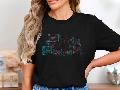 Cyber Security Hacker Silhouette T-Shirt - Matrix Style  Tee