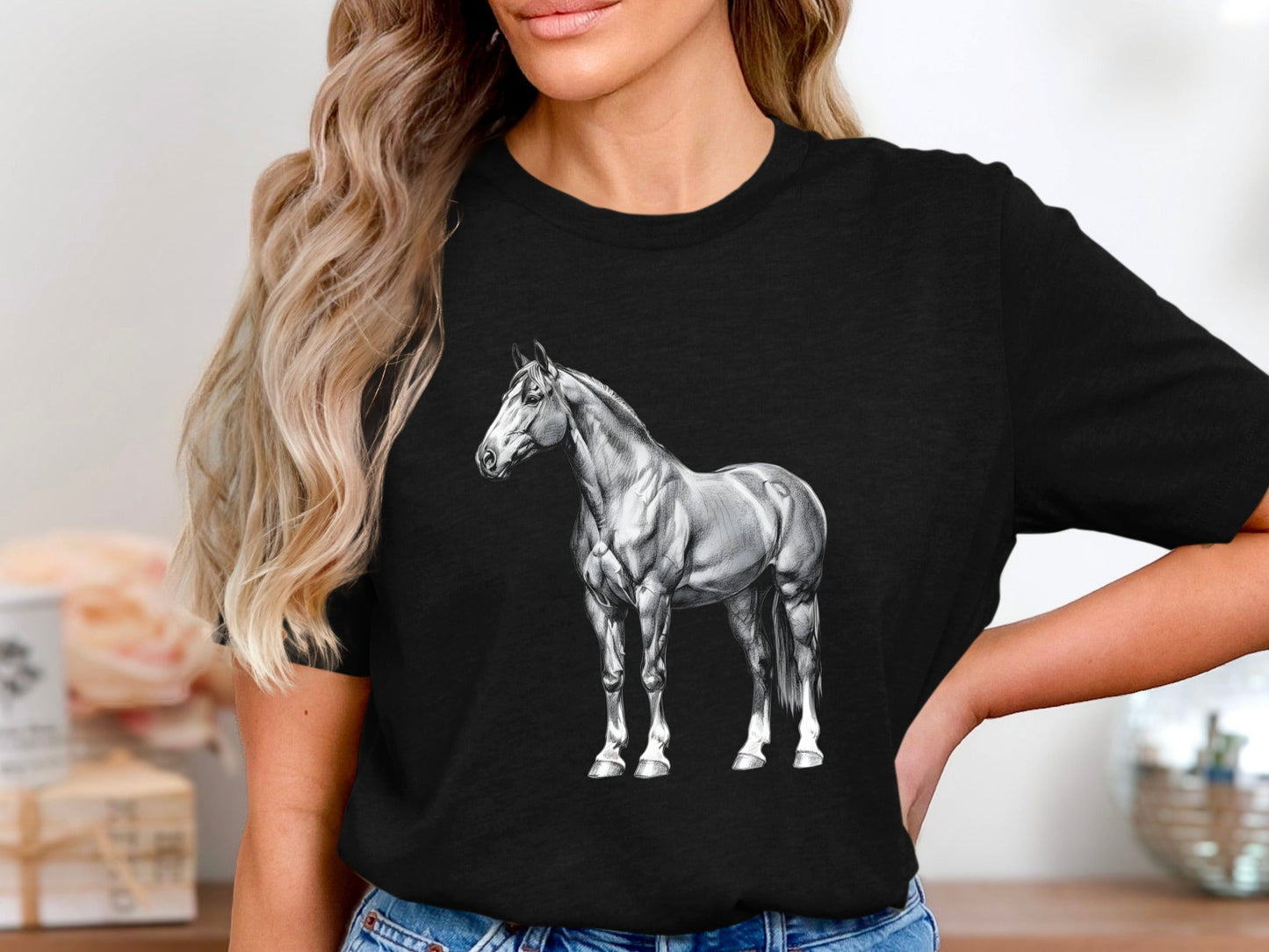 Majestic Horse Full Body Pencil Drawing T-Shirt