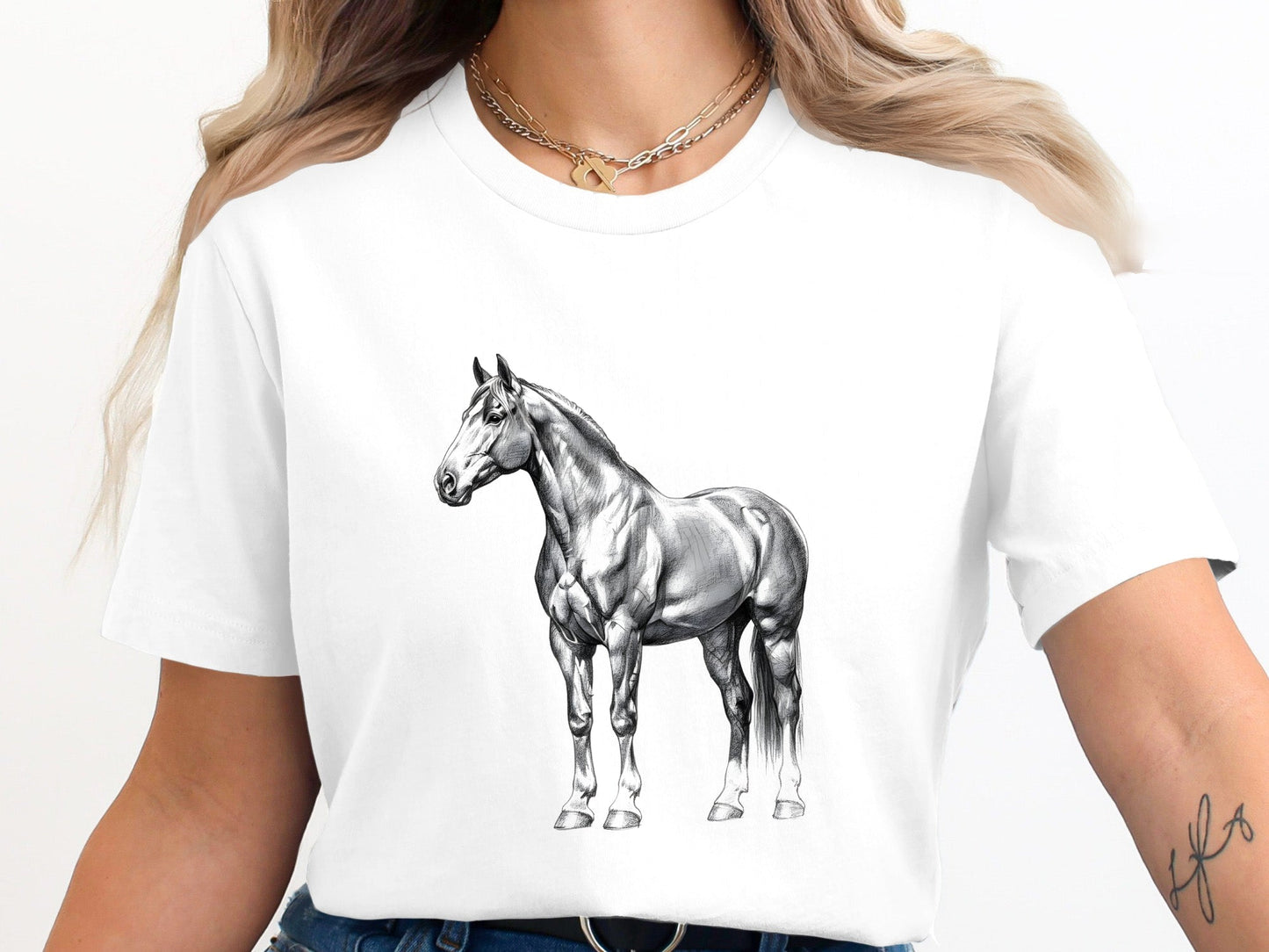 Majestic Horse Full Body Pencil Drawing T-Shirt
