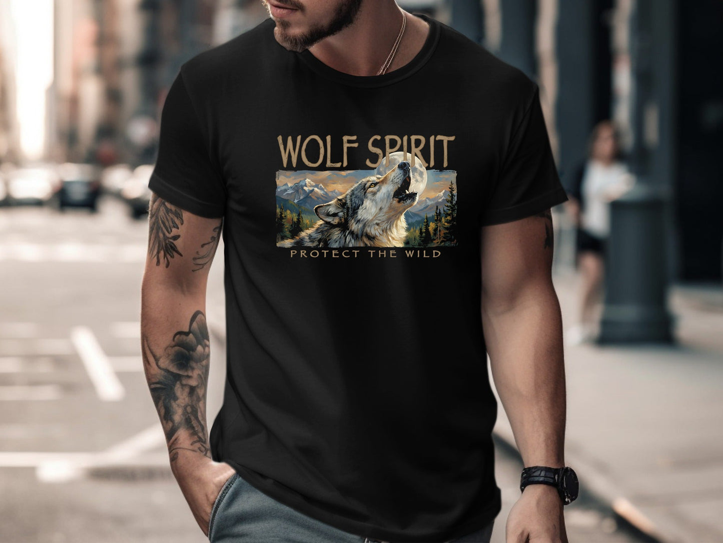 Wolf Spirit Protect the Wild T-Shirt - Nature Landscape Art