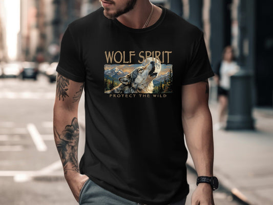 Wolf Spirit Protect the Wild T-Shirt - Nature Landscape Art