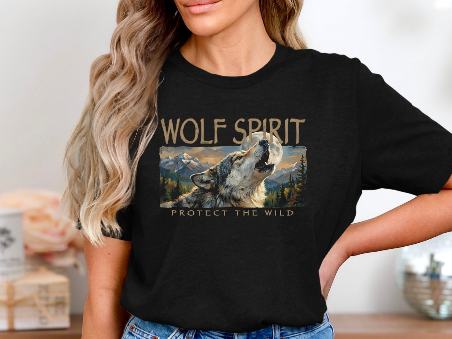 Wolf Spirit Protect the Wild T-Shirt - Nature Landscape Art