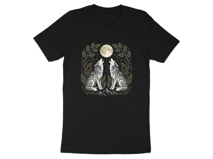 Twin Howling Wolves Moon T-Shirt - Forest Constellation Art