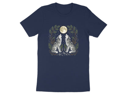 Twin Howling Wolves Moon T-Shirt - Forest Constellation Art