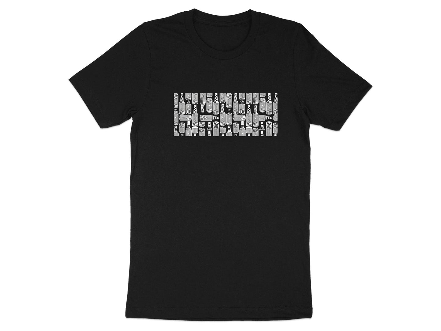 Monochrome Beer Bottle Grid Pattern T-Shirt