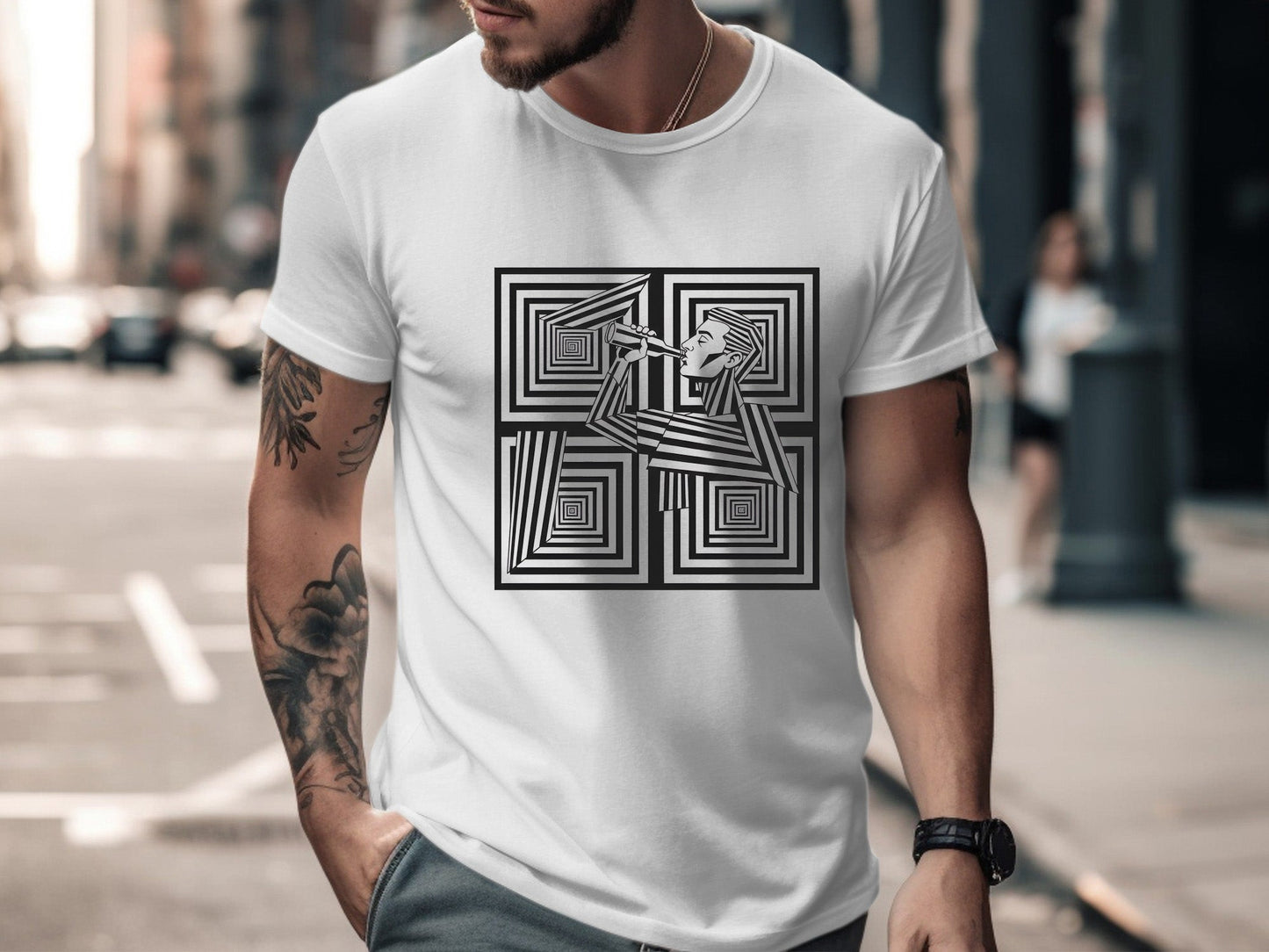 Optical Art Man Drinking Geometric T-Shirt