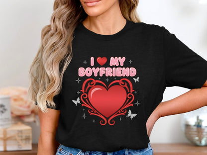 I Love My Boyfriend Filigree Heart Tee - Retro Romantic Graphic