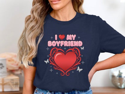 I Love My Boyfriend Filigree Heart Tee - Retro Romantic Graphic