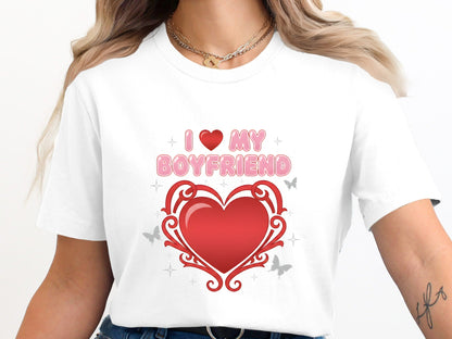 I Love My Boyfriend Filigree Heart Tee - Retro Romantic Graphic