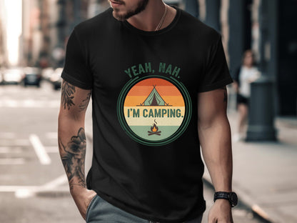 Yeah, Nah. I'm Camping. Retro Sunset T-Shirt
