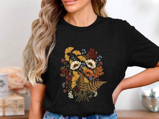 Autumn Harvest Botanical Bouquet White T-Shirt