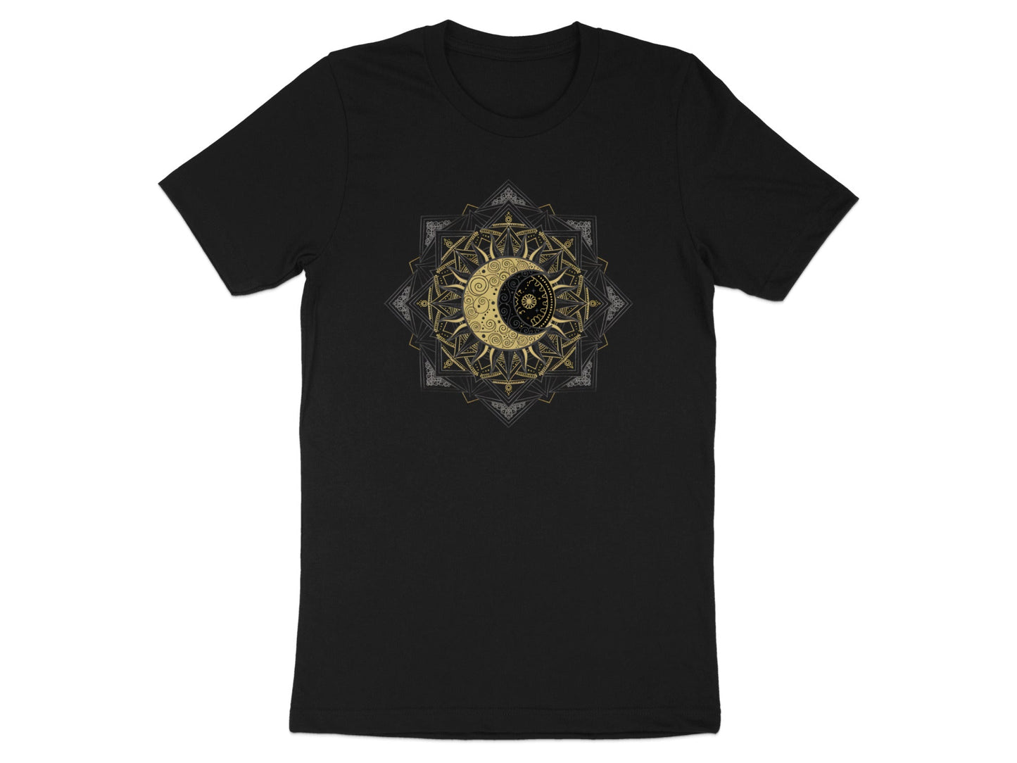 Celestial Sun & Moon Gold Mandala T-Shirt