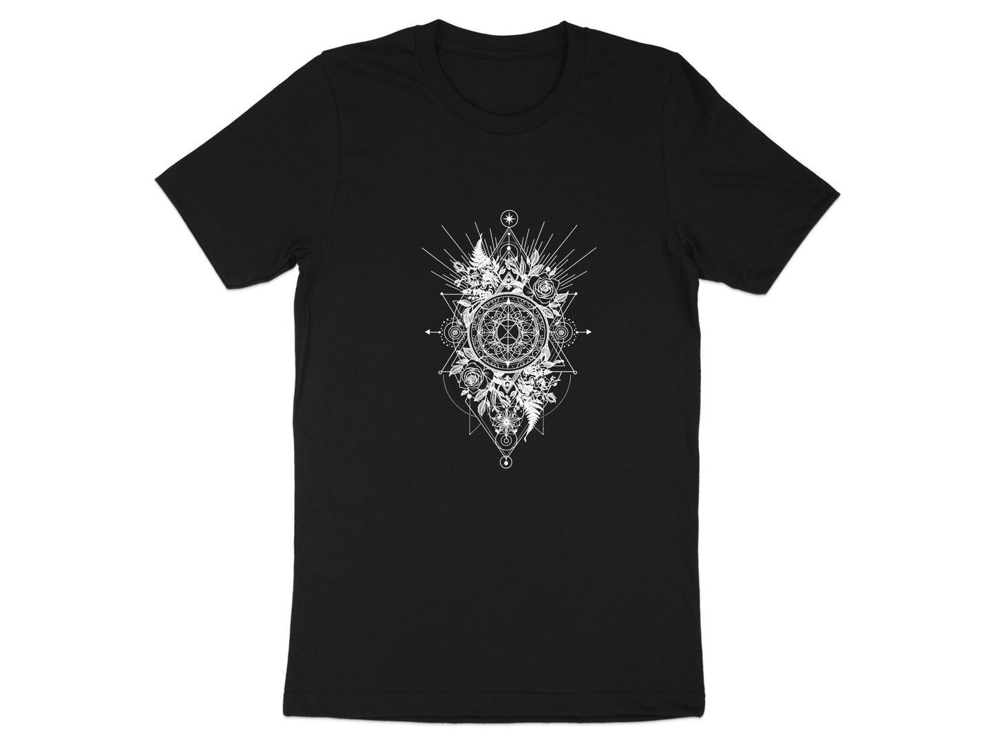 Sacred Geometry Mandala Tee – Floral Tattoo Style T-Shirt