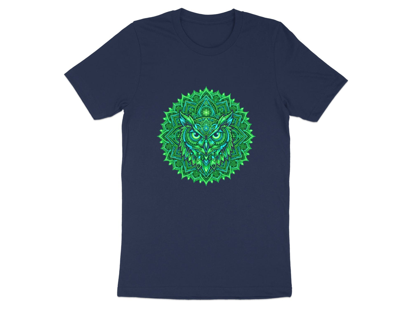 Intricate Owl Mandala T-Shirt - Green & Blue Sacred Geometry