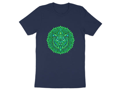 Intricate Owl Mandala T-Shirt - Green & Blue Sacred Geometry
