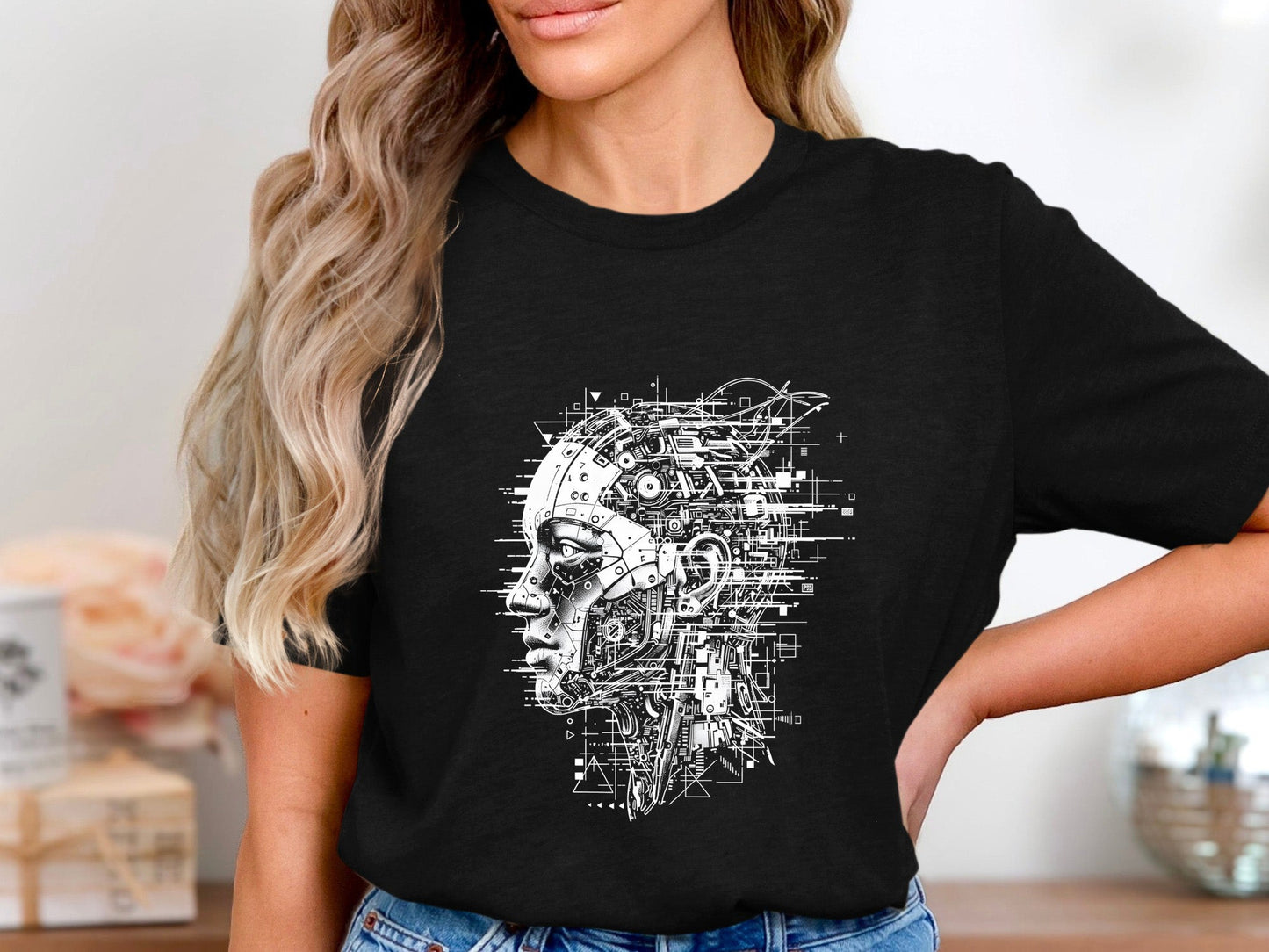 Cybernetic Profile Glitch Art T-Shirt
