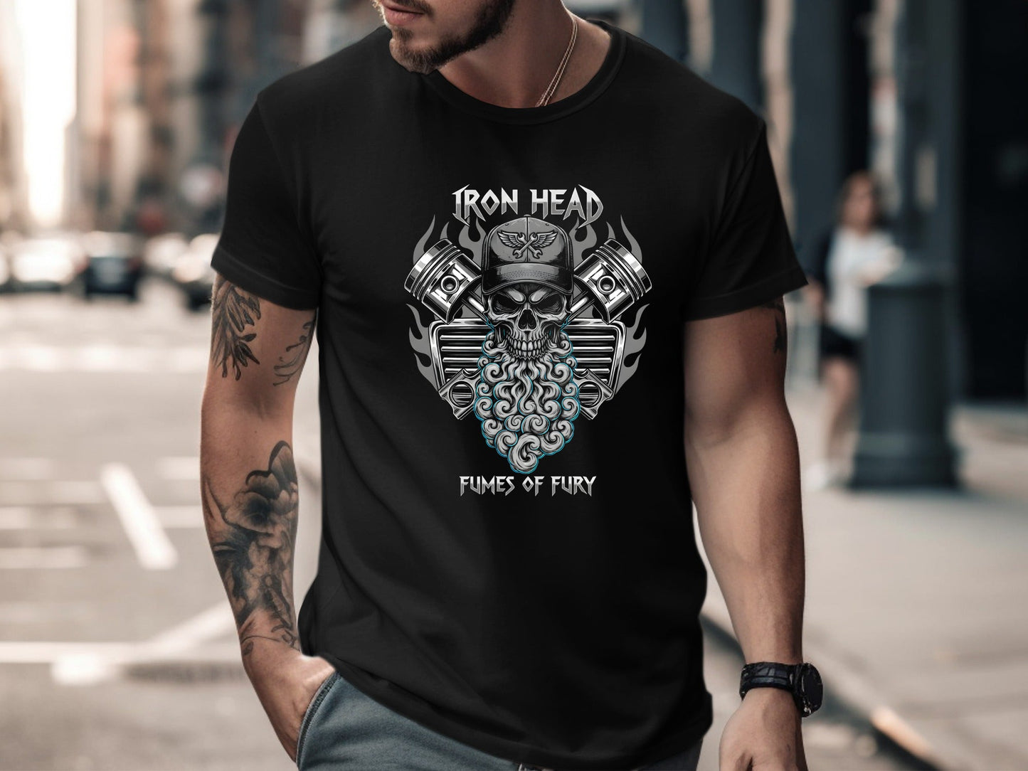 Iron Head Biker Skull 'Fumes of Fury' Graphic T-Shirt